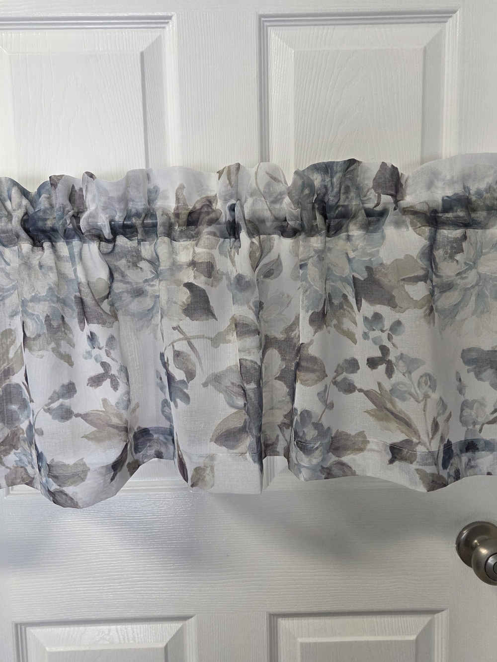 Sheer Floral Valance in Gray Blue Floral Print